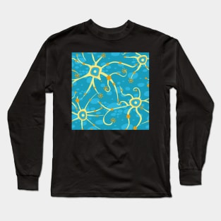 neural network - pattern yellow on blue Long Sleeve T-Shirt